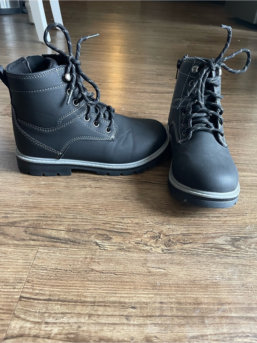 Boys water resistant Black Lace-Up Combat Boots